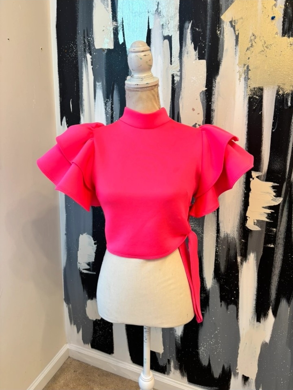 Ruffle Sleeve Tie-Side Top in Hot Pink - Picture 5 of 5